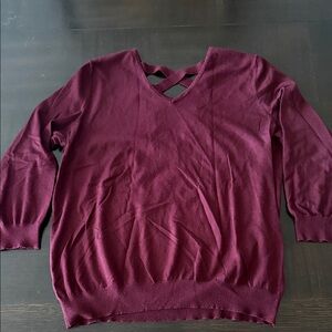 Women’s Crisscross V-Neck Sweater 3/4 sleeves- Wine